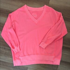 Aerie Pink V-Neck Sweater Relaxed Fit